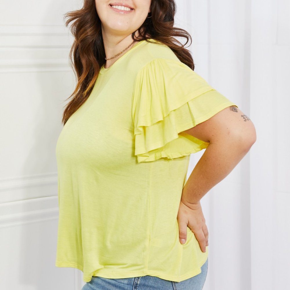 Culture Code Round Neck Ruffle Sleeve Top - Picture 6 of 11